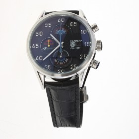 Tag Heuer Carrera Cal.1887 Working Chronograph with Black Dial-Leather Strap-1
