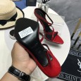 YSL women's shiny light leather high heel sandals